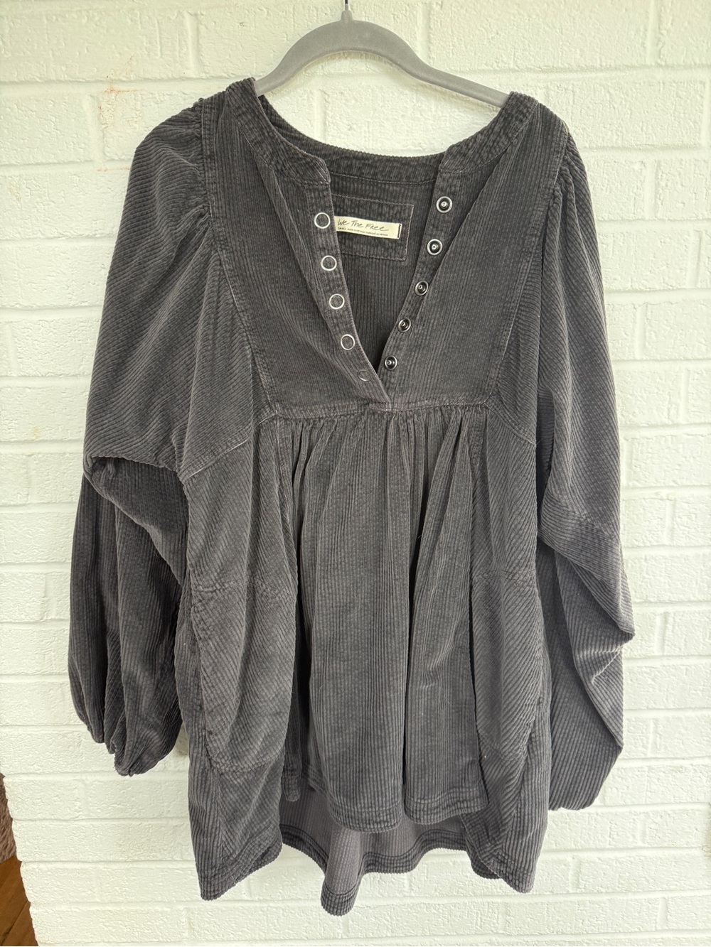 We The Free Charcoal Corduroy Babydoll Tunic Mini Dress